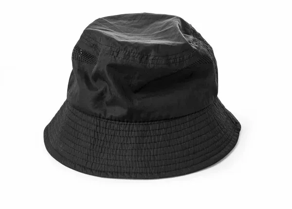 Black bucket hat on white background
