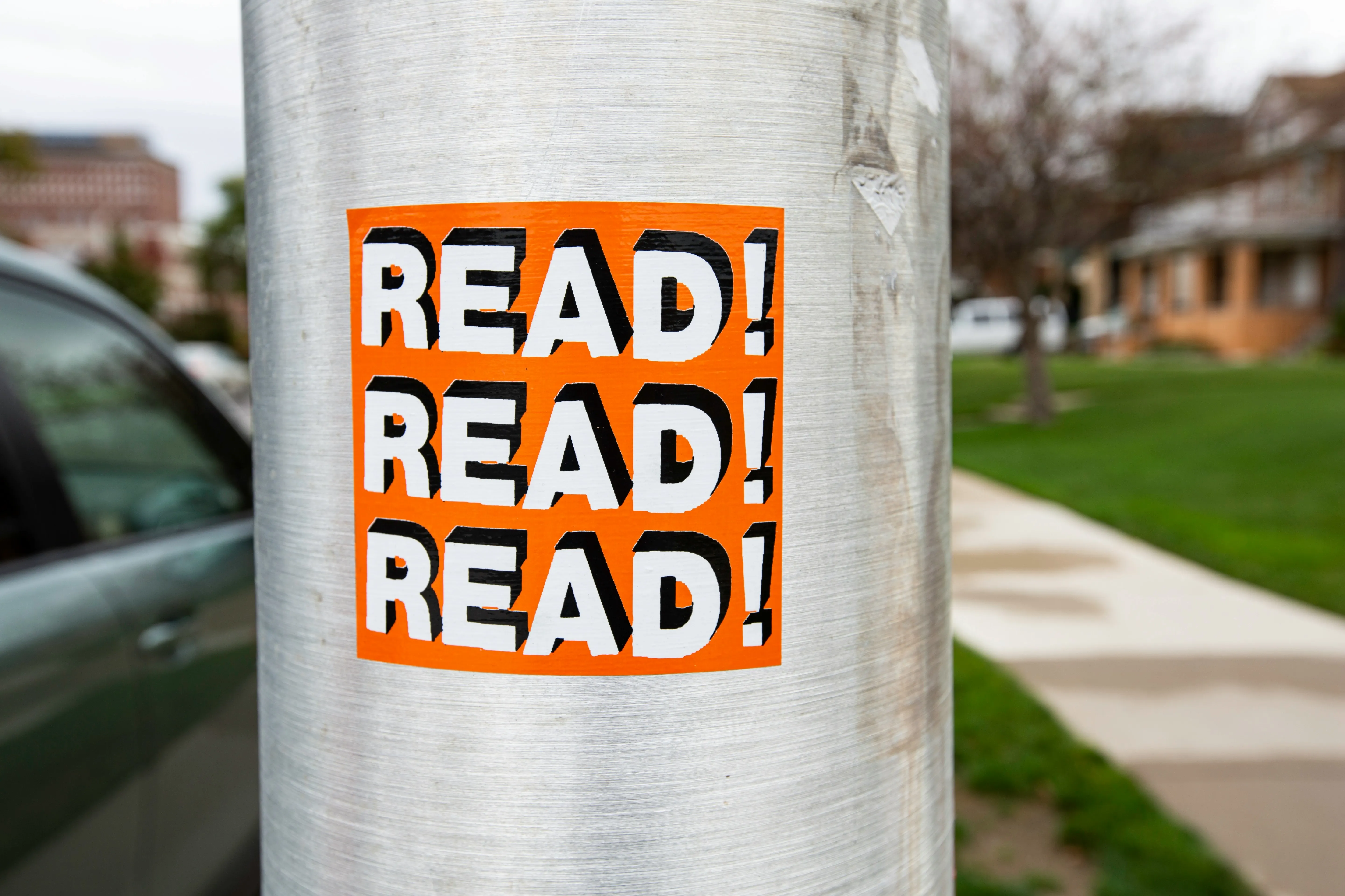 Sticker on metal pole