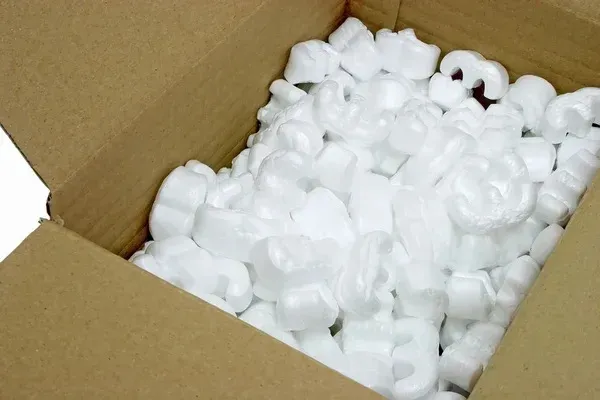 Box with white styrofoam pellets