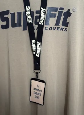 Eco-Friendly Lanyard - Photo of SupaFit Seat Covers Lanyard with a SupaFit T-Shirt