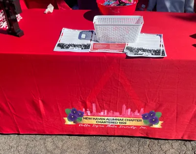 Custom Rectangle Table Covers - Breast Cancer Awareness event where we had a table with information about our organization