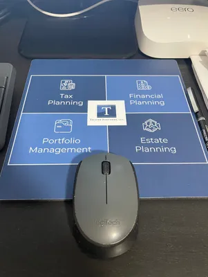 Custom Square Mouse Pad - Custom Thayer Partners mouse pad in action
