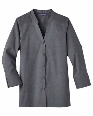 Devon & Jones Ladies' Crown Collection Stretch Pinpoint Chambray 3/4 Sleeve Blouse - Imprint Now