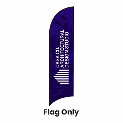 A curved black advertising flag displays 'Black Friday Sale – SHOP NOW! – 70% OFF' with red and white accents; labeled 'Flag Only' at the bottom.