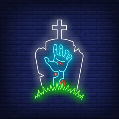 Gravestone Zombie Hand Neon Sign