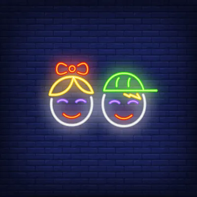 Smiling Girl Boy Faces Neon Sign