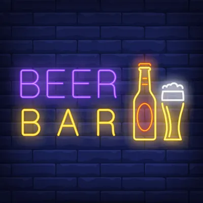 Beer & Bar with Bottle & Glass Neon