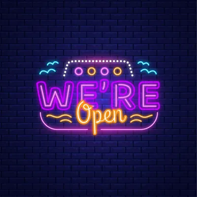We're Open with Wave Lines Neon Sign