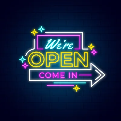 We're Open Come In Neon Sign