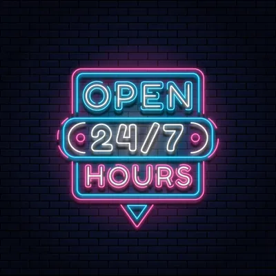 24/7 Open Hours Neon Sign