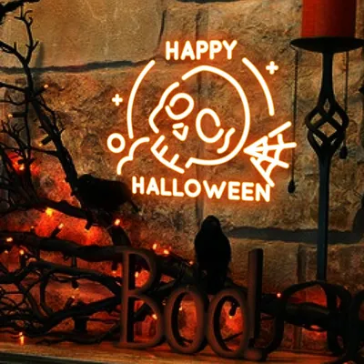 Happy Halloween Skull Neon Sign