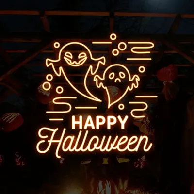 Happy Halloween Two Ghosts Neon Sign