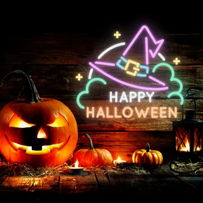 Happy Halloween Hat Neon Sign