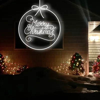 Merry  Christmas Circle Typography Neon Sign