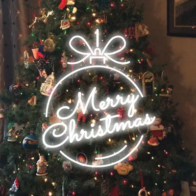 Merry Christmas Circle Text Neon Sign