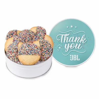 Chocolate Dipped Round Cookie in Gift Tin