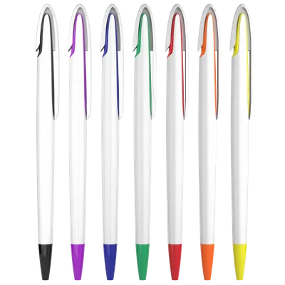 Blue White Retractable Blank Ball Pen