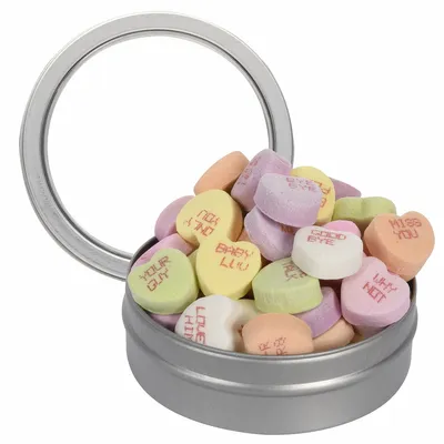 Short Round Tin with Conversation Hearts