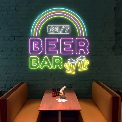 24/7 Rainbow Beer Bar Neon Sign