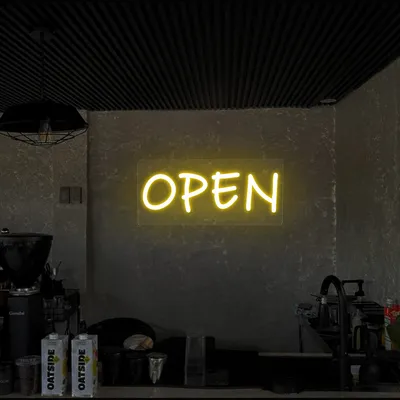 Open Neon Sign (small handwritten style)