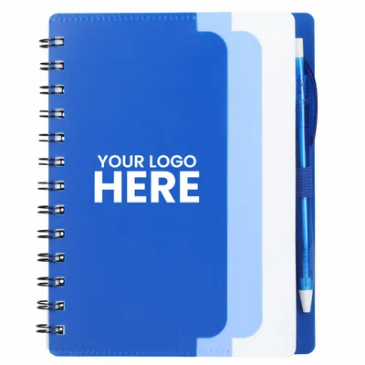 5 x 7 Recycled Dual Pocket Spiral Notebook w Pen