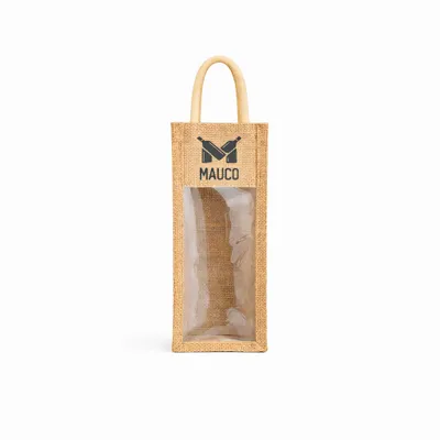 Clear Front 1 Wine Bottle Jute Totes