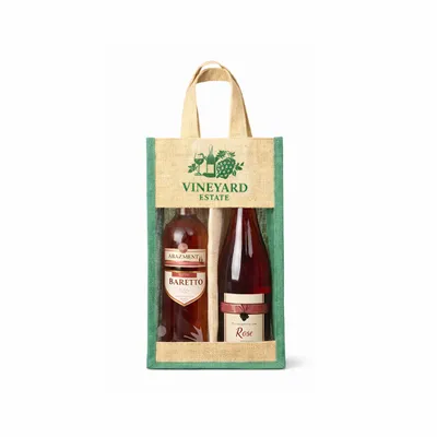 Clear Front 2 Wine Bottle Jute Bags