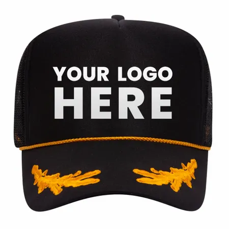 Otto 39-162 5-Panel High Crown Foam Trucker Hat - Black/Gold with Oak Leaves - Imprint Now