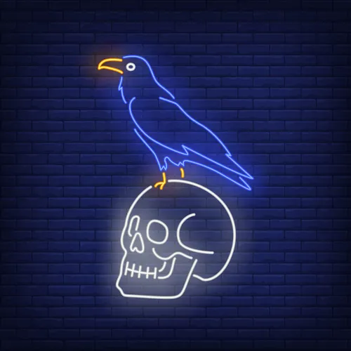 Crow Sitting Human Skull Neon Sign - Imprint Now