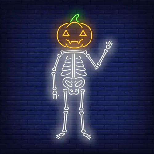 Skeleton with Pumpkin Head Neon Sign - Imprint Now