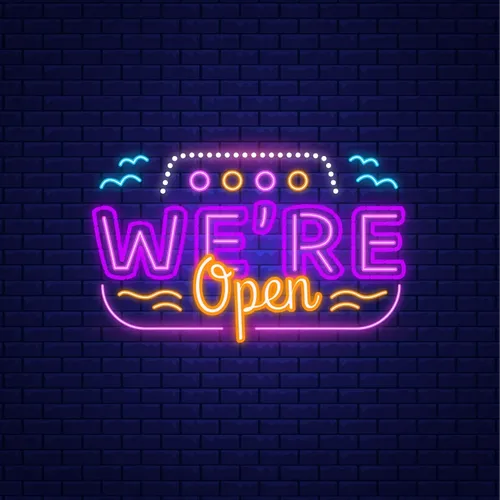 We're Open with Wave Lines Neon Sign - Imprint Now