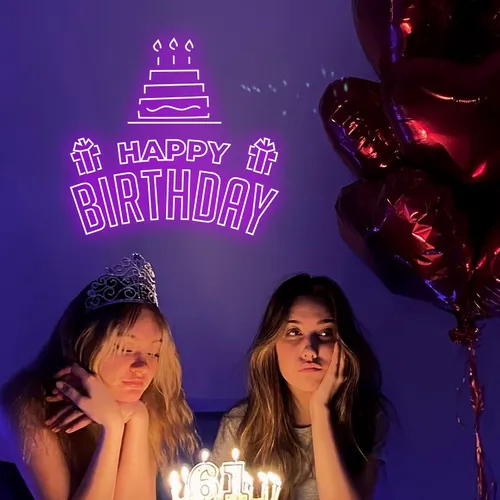 Happy Birthday with Cake Artwork Neon Sign - Imprint Now