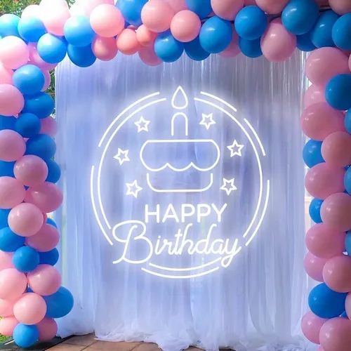 Happy Birthday Cake in Circle Neon Sign - Imprint Now
