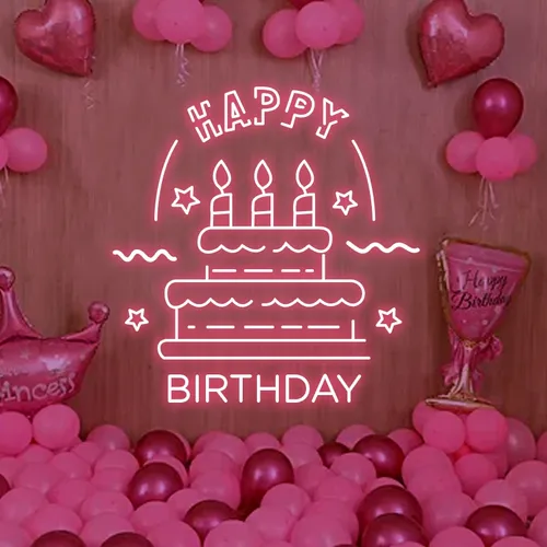 Big Happy Birthday Text with Cake Neon Sign - Imprint Now