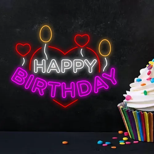 Happy Birthday Heart and Balloon Neon Sign - Imprint Now