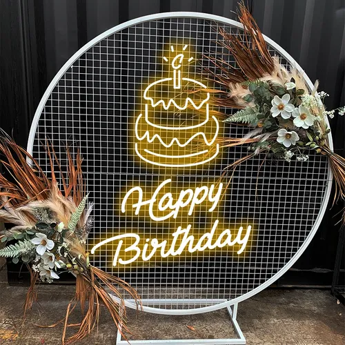 Happy Birthday with Cake on Top Neon Sign - Imprint Now