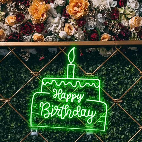 Happy Birthday Text in Big Cake Neon Sign - Imprint Now