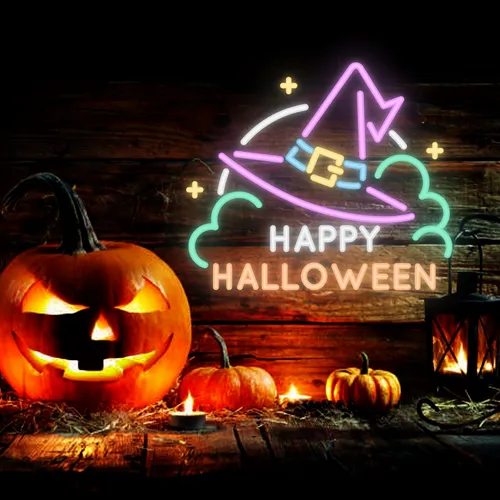 Happy Halloween Hat Neon Sign - Imprint Now