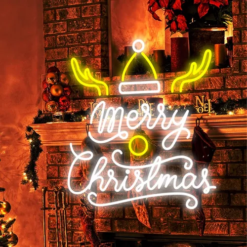 Merry Christmas Deer Horn with Hat Neon Sign - Imprint Now