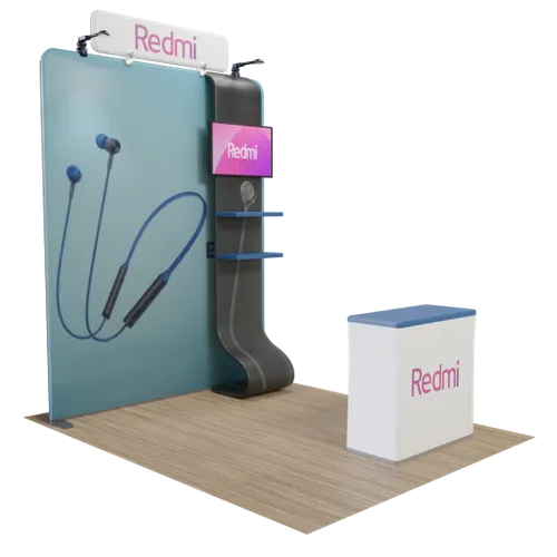 Custom Media Display with TV Stand Tension Fabric 8' x 8' - Imprint Now