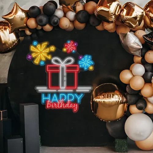 Happy Birthday with a Gift Box Neon Sign - Imprint Now