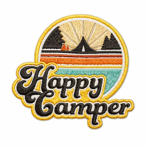 Round Happy Camper Iron On Patch - Imprint Now