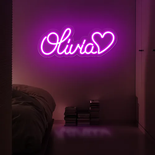 Olivia with Heart Neon Sign - Imprint Now