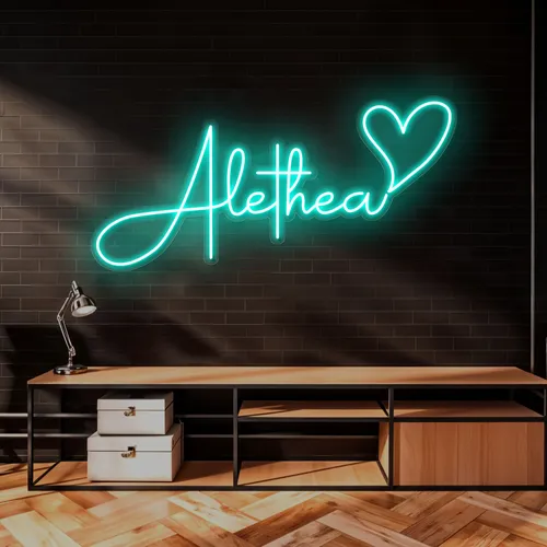 Alethea with Heart Neon Sign - Imprint Now