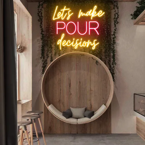 Glowing "Let's Make Pour Decisions" Neon Sign - Imprint Now