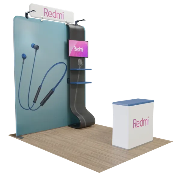 Custom Media Display with TV Stand Tension Fabric 8' x 8' - Imprint Now