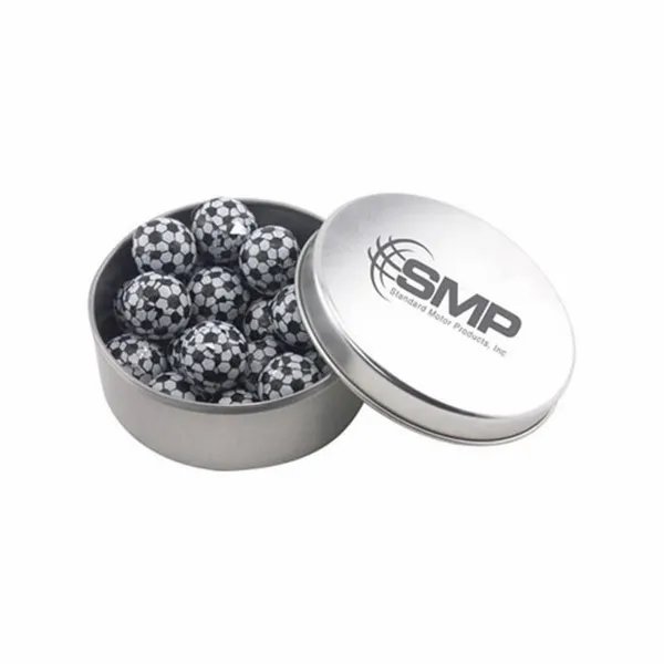 Round Tin with Chocolate Soccer Balls - SBF3000 - Imprint Now