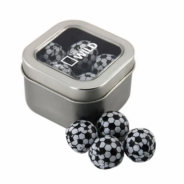 Window Tin with Chocolate Soccer Balls - SBF2500 - Imprint Now