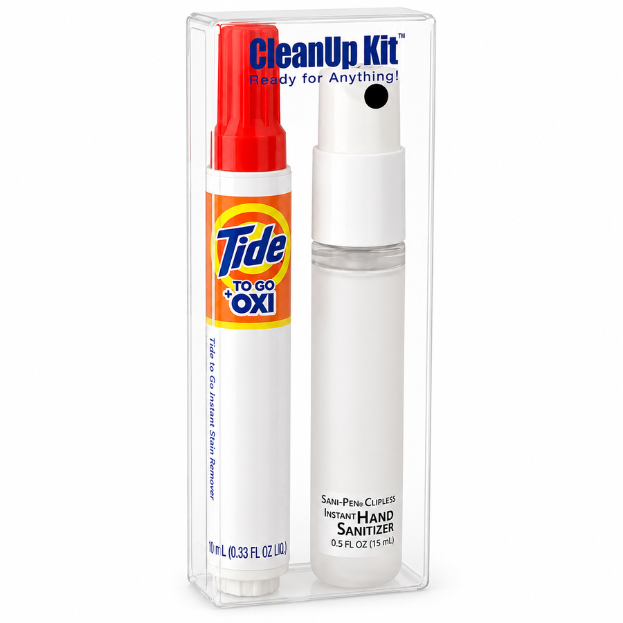 CleanUp Kit - Tide® to Go + Oxi and Sani-Pen® Clipless™ Travel Kits - Imprint Now